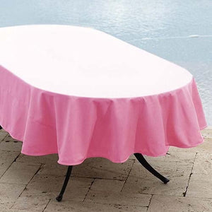 Pink oval tablecloth closeup photo