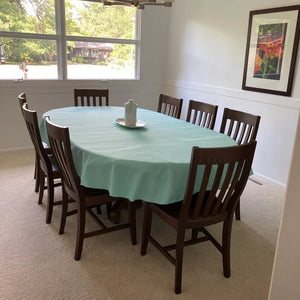 Large oval tablecloth in a dining room