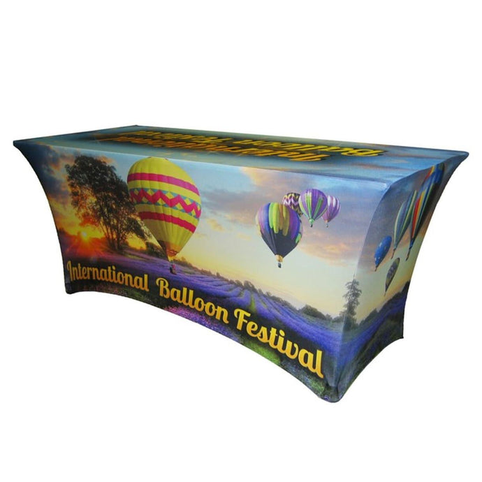 Custom fully printed 8 ft table throw for the international balloon festival
