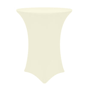 Ivory-colored spandex fitted table cover used for events and parties
