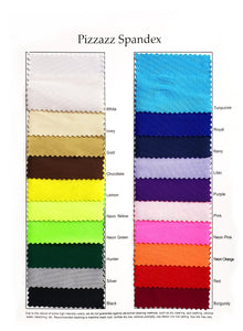 Spandex color swatch card with all available colors
