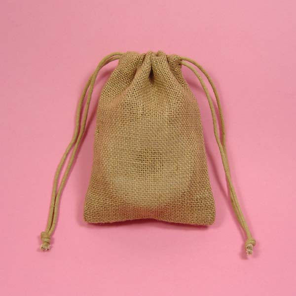 Burlap bag with online drawstring