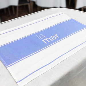 Flat napkin on table custom printed for an upscale restaurant