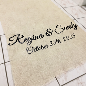 Printed Burlap aisle runner with one color art
