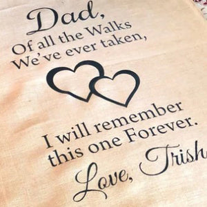 Custom-printed Wedding Aisle runner with a message to Father of the Bride