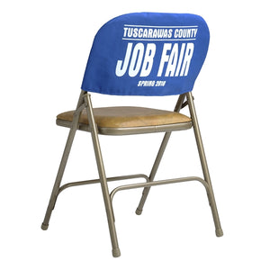 Custom Printed Spandex Folding Chair Back Cover in Blue for Job Fair