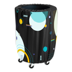 Printed 32 Gallon custom poly trash can cover with an open bottom for wheels