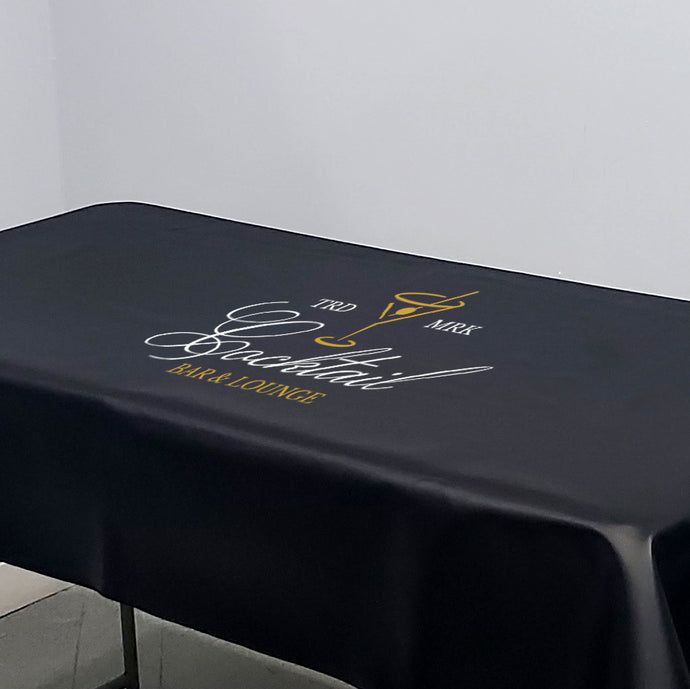 Rectangular Branded vinyl tablecloth with 2 color print on top