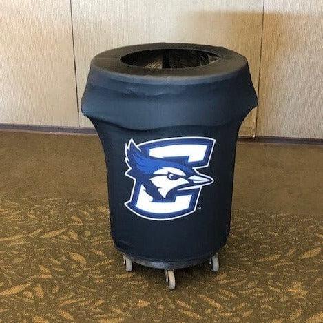 Custom printed Spandex 44-gallon trash can cover for a high school sports team