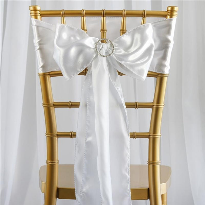 10 Satin Chair Sashes - Premier Table Linens - PTL White 