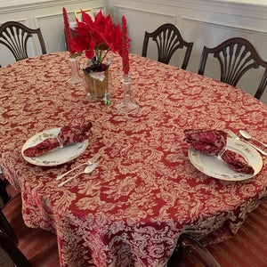 Christmas tablecloth on an oval table 
