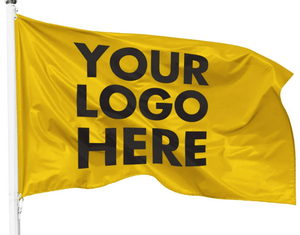 Mock-up of a printed flag with placeholder text in black