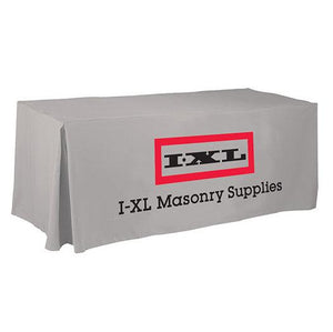 4' Grey custom printed tablecloth for I-XL Masonry supplies