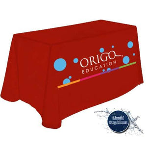 Red 4-foot custom printed liquid repellent table throw for Origo