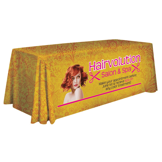 4-foot custom printed tablecloth with full all-over design for Hair salon
