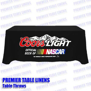 Mock-up of custom tablecloth with front panel art for Coors Light Beer