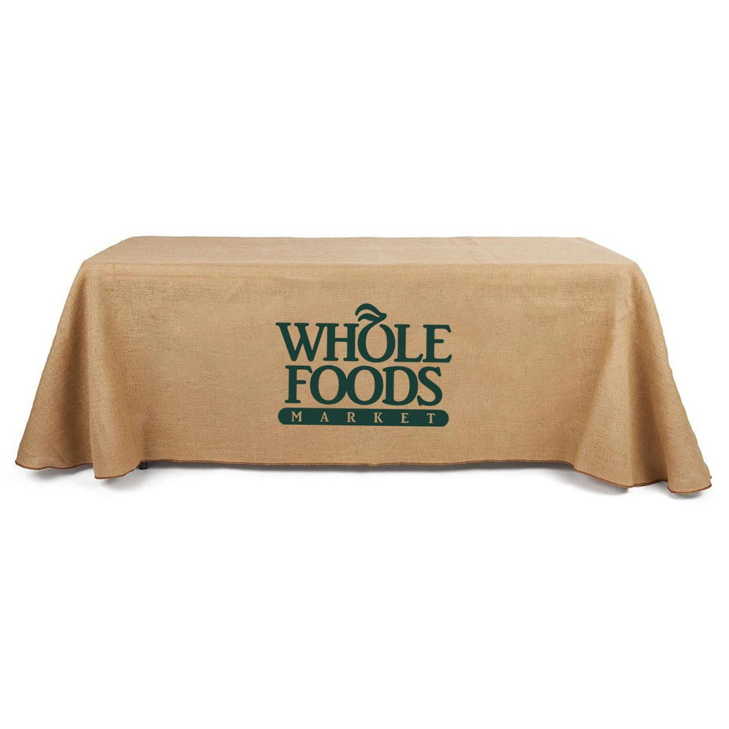 6 foot Custom-printed Burlap tablecloth with Black front panel print for Whole Foods Supermarkets