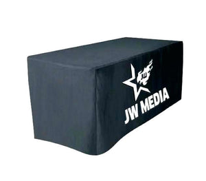 Black custom-fitted one print color table throw for JW media