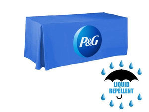 Liquid repellent 6' printed table cover for P&G in Light Blue