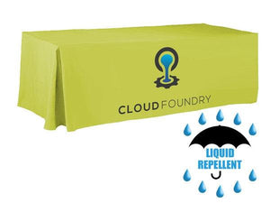 Pleated custom branded table linens with front panel print for Cloud Foundry