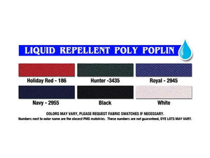 Image of the colors available in the poly poplin liquid repellent material