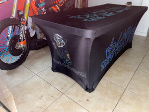 Spandex, black 6 foot custom printed table cover for small business