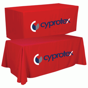 Red Custom Printed 6 to 8-foot Liquid repellant tablecloth for Cyprotex