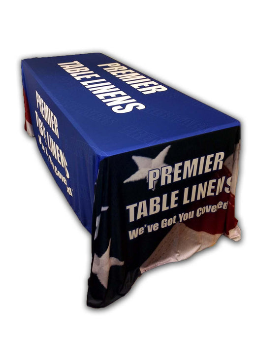 8-foot fully sublimated table linen with full color print for Premier Table Linens