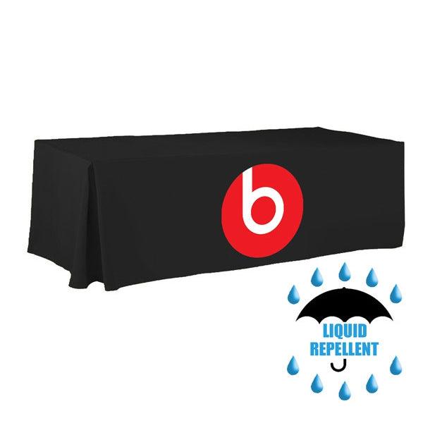 8 foot liquid repellent table cover with front panel print