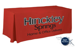  8' custom printed liquid repellent table cover with 2 color print for Hinckley