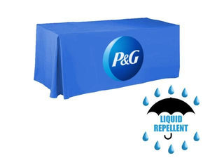 Custom printed 8-foot liquid repellent table cover for Procter and Gamble 