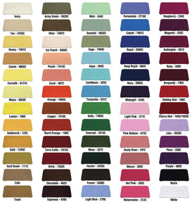 Swatch card of all available colors