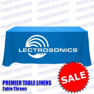 Graphic of a one-color printed tablecloth for Lectronics with Sale graphic bottom right