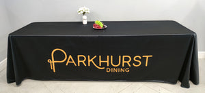 8-foot custom tablecloth for the Parkhurst Dining with one color logo