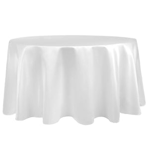 White 132" Round Duchess Satin Tablecloth - Premier Table Linens - PTL 