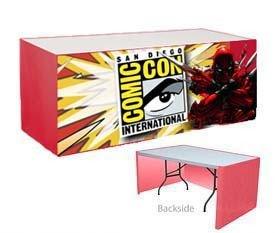 3-sided Custom printed table skirt for the Yearly Comic Con Convention