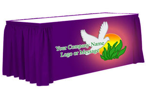 Mock Up an example of a custom-branded table skirt