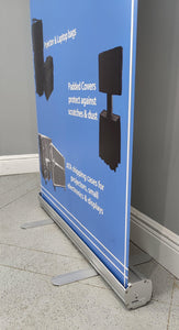 Close-up of the bottom leg portion of a retractable custom printed banner