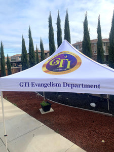 Blue Full-color 10-foot printed event tent for Careline Kingdom Ministries evangelism department