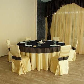 Black Satin Rosette Spandex Stretch Banquet Chair Cover, Fitted