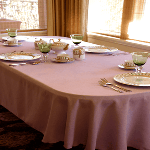 Pink tablecloth, Havana Linen Collection with tea set