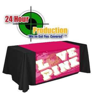 Custom printed Liquid Repellant table runner with 24-hour production graphic