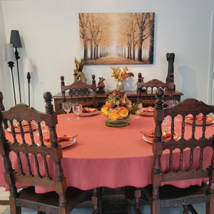 Fall tablecloth is a home with fall decorations. Majestic Dupioni oval tablecloth