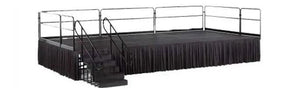  Stage skirt in black on an empty generic stage with rail handles in front of white background