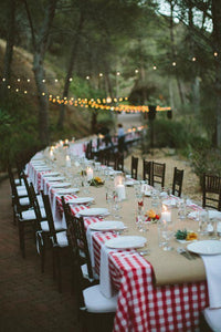 Red and white check tablecloth wedding reception