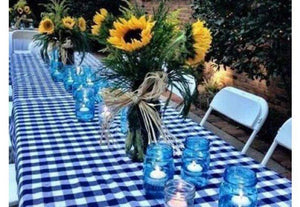 Checkered gingham tablecloth at a wedding reception