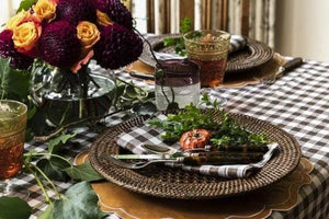 Black and white checkered tablecloth and Gingham napkins 