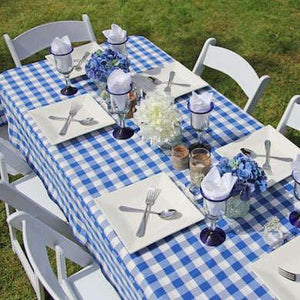 Blue and white checkered tablecloth