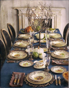 Formal Linens in an elegant Thanksgiving dining room table set up
