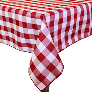 Red / White 60" x 120" Rectangular Poly Check Tablecloth - Premier Table Linens - PTL 
